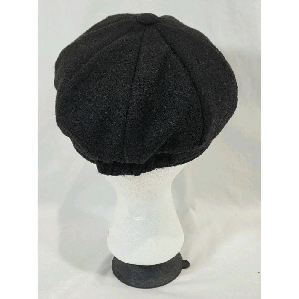 Y2K Angela & William Black Newsboy Cap Baker Boy Gatsby Elastic OS Wool Blend‎